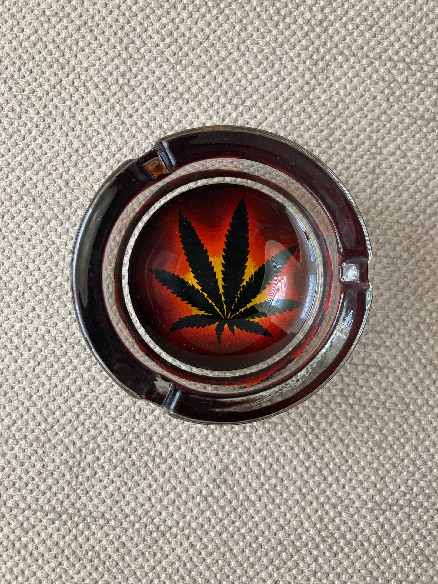 Glass Ashtray with Cannabis Design
