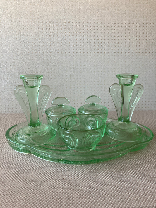 Green Glass Vanity Set