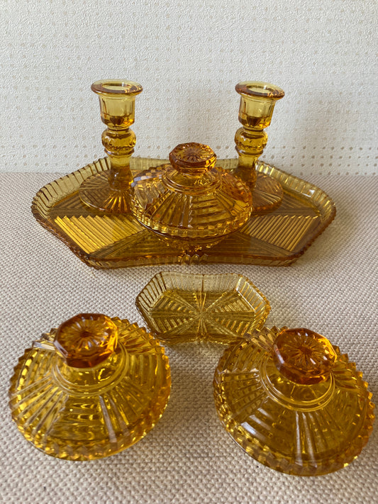 Amber Glass Vanity Set