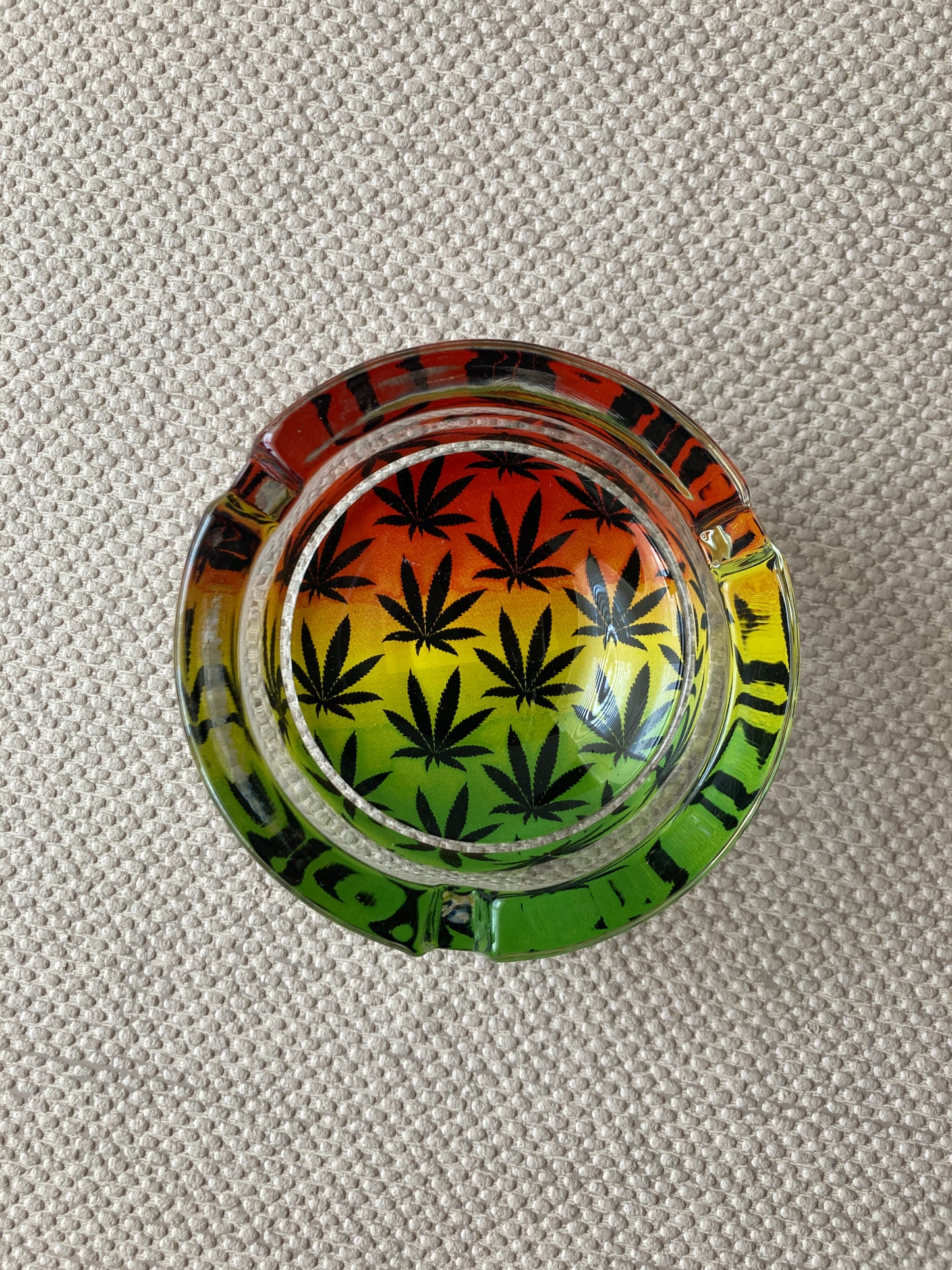 Glass Ashtray with Cannabis Design