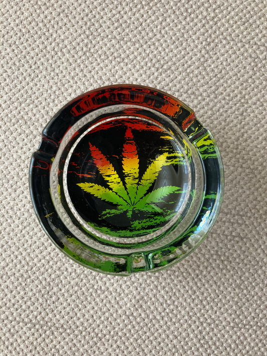 Glass Ashtray with Cannabis Design