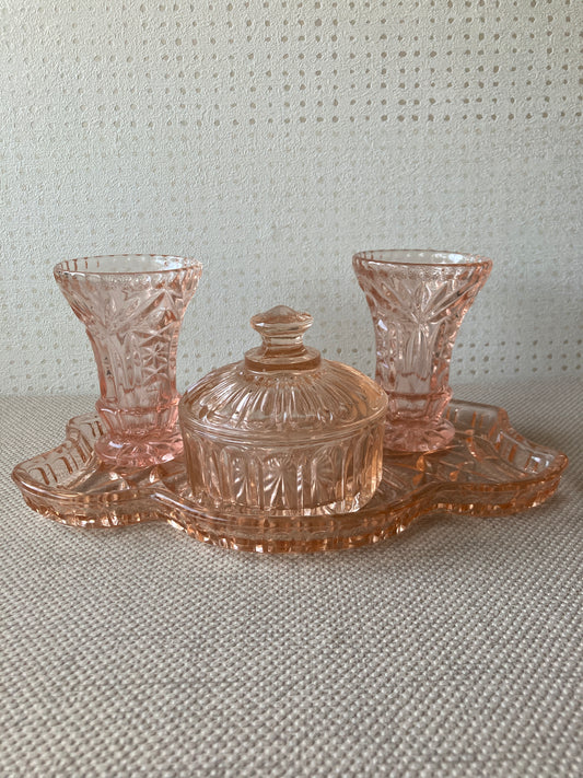 Light pink glass vanity set