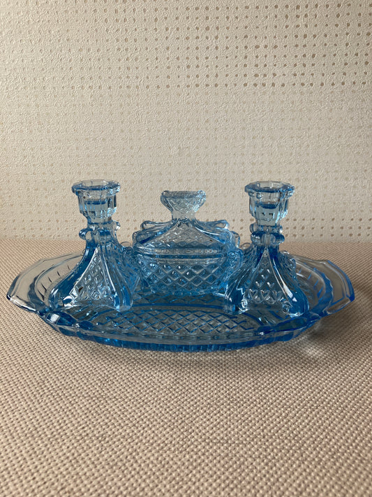 Blue Glass Vanity Set